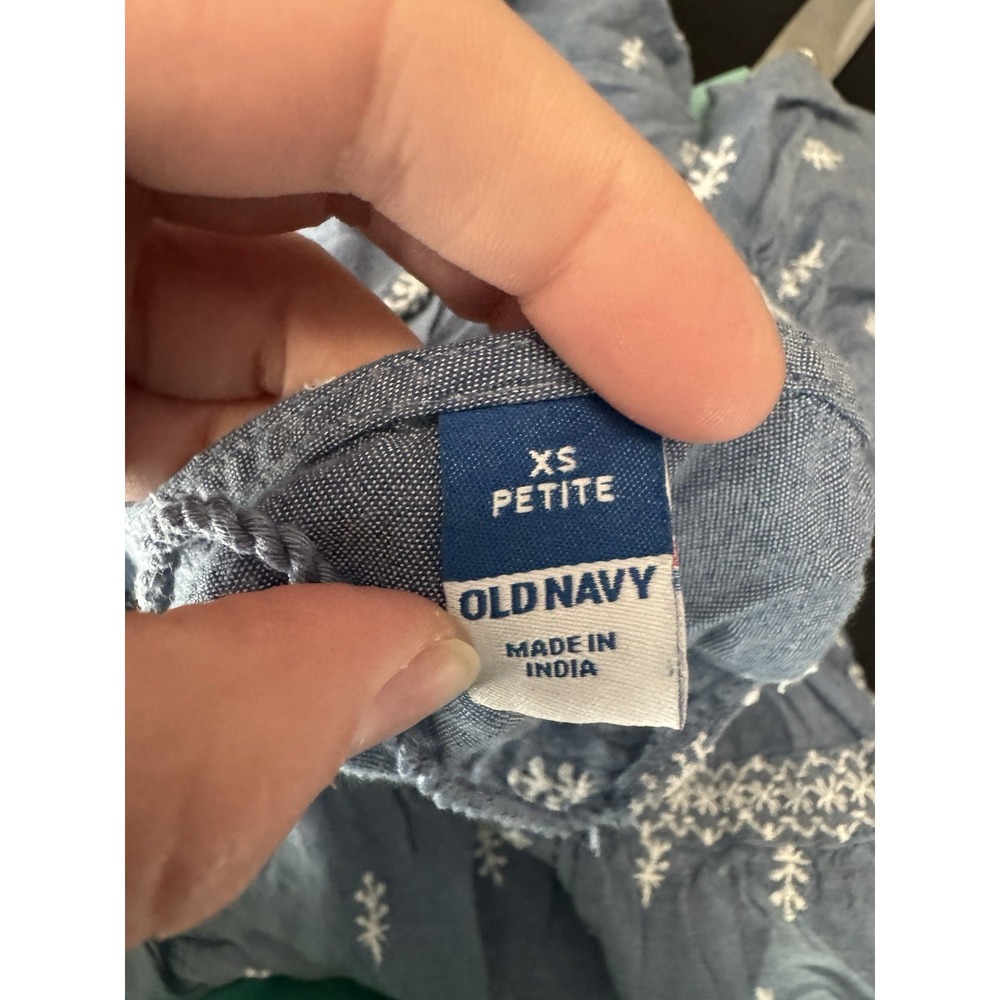 Old Navy Blue Boho Peasant Dress cottagecore embroidered tassel festival boho XS - Picture 7 of 8